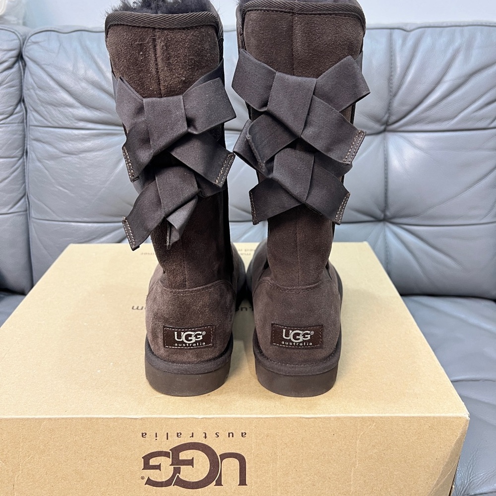 Ugg Australia Womens Brown Everley Bow 1005386 Suede Pull On Winter Boots Size 5